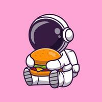 fofa astronauta comendo hamburguer desenho animado vetor ícone ilustração. Ciência Comida ícone conceito isolado Prêmio vetor. plano desenho animado estilo