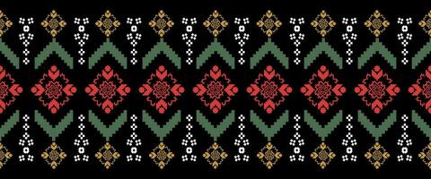 ponto de cruz. étnico padrões. indiano geométrico padronizar indígena padronizar. Preto fundo. impressão tecido, têxtil, roupas, malhas. vetor