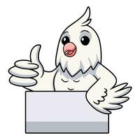 fofa albino calopsita pássaro desenho animado dando polegar acima vetor