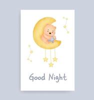 cartão de chá de bebê com fofo urso de pelúcia na lua vetor