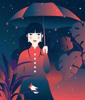 Girl Holding Umbrella Vector