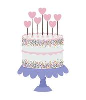 bolo de aniversário com velas de corações em um fundo branco vetor