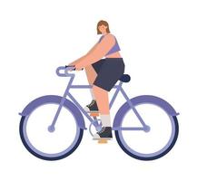 mulher sobre uma bicicleta roxa vetor