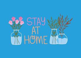 letras e plantas para ficar em casa dentro de vasos em fundo azul vetor