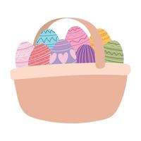cesta cheia de ovos de páscoa vetor