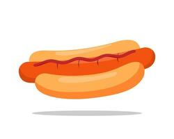 quente cachorro ilustração. comida rápida símbolo. americano cozinha, rua comida, salsicha, pão, mostarda, ketchup, remover, cafeteria. plano Projeto. vetor ilustração.