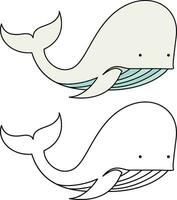 branco baleia simples estilo vetor ilustração , belugas baleia colori e Preto e branco linha desenhando para coloração livros estoque vetor imagem e quadrado em forma estoque vetor imagem