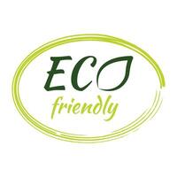 eco amigáveis produtos adesivo, rótulo, crachá e logotipo. ecologia ícone. logotipo modelo com folhas para orgânico e eco amigáveis produtos. vetor ilustração