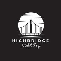 ponte silhueta logotipo com lua noite símbolo ícone vetor ilustração minimalista Projeto