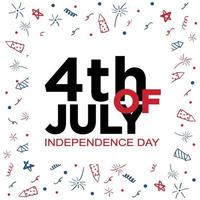 4 de julho, dia da independência, vetor abstrato linha de fundo de doodle