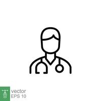 masculino médico ícone. simples esboço estilo. médico com estetoscópio, homem, médico, assistência médica, médico conceito. fino linha símbolo. vetor ilustração isolado em branco fundo. eps 10.