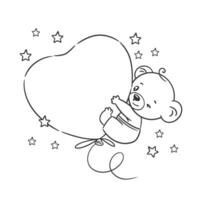 Urso com balão desenho animado mão desenhado estilo para coloração vetor