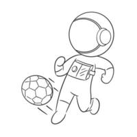 astronautas estão animado para jogar futebol para coloração vetor