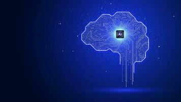 brilhando ai cérebro com circuitos e chipset processador. futurista artificial inteligência CPU. digital tecnologia ilustração conceitos vetor