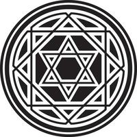 vetor volta Preto monocromático judaico nacional ornamento. Estrela do david. semita folk círculo, padronizar. israelense étnico sinal, anel