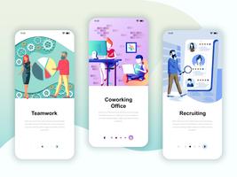 Conjunto de kit de interface de usuário de telas de integração para trabalho em equipe vetor