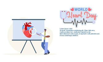 mundo coração dia poster campanha dentro desenho animado personagem tratamento e saúde Cuidado consciência e plano Projeto às 29 setembro vetor