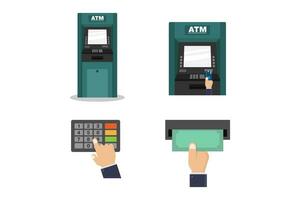 coleção do dinheiro retirada às a atm vetor ilustração, atm máquina, inserir cartão, pressione senha botão, retirar dinheiro a partir de a atm máquina