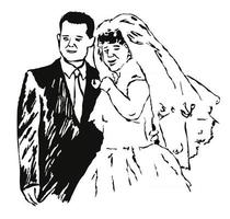 ilustração do esboço da noiva e do noivo vetor