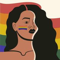 Preto mulher com lgbtq bandeira, quadrado cartão ilustração vetor