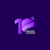 Celebração de aniversário de 10 anos, ilustração de design de modelo vetorial roxo vetor