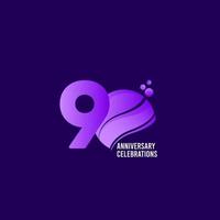 Celebração de aniversário de 90 anos, ilustração de design de modelo vetorial roxo vetor