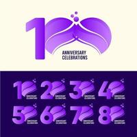 Conjunto de celebração de aniversário de 100 anos, ilustração de design de modelo vetorial roxo vetor