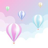 Balão de ar quente com ilustração em vetor fundo pastel céu