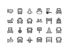 conjunto de ícones de contorno de transporte e veículos vetor