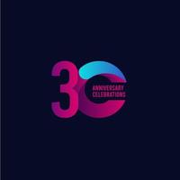 Celebração de aniversário de 30 anos, ilustração de design de modelo de vetor gradiente roxo e azul