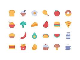 conjunto de ícones planos de alimentos e bebidas vetor