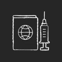 ícone de giz branco do passaporte da vacina no fundo preto vetor