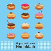 rosquinha tradicional de feriado judaico de Hanukkah com cobertura diferente vetor