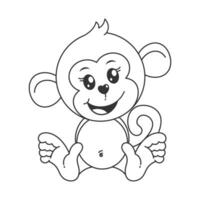 fofa macaco sentado dentro desenho animado estilo para coloração vetor