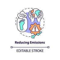 reduzindo o ícone do conceito de emissões. compensação de carbono passo ideia abstrata linha fina ilustração. redução do consumo de energia. emissões líquidas zero. desenho de cor de contorno isolado vetor. curso editável vetor