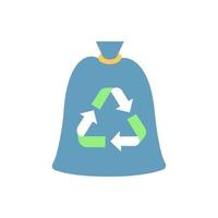 ícone de cor plana de vetor de saco de lixo compostável. recusa de sacos plásticos de lixo. uso de materiais biodegradáveis e ecológicos. clip-art do estilo dos desenhos animados para aplicativo móvel. ilustração rgb isolada