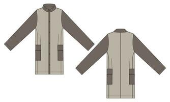 grandes manga joelho comprimento casaco Jaqueta vetor ilustração modelo frente e costas Visualizações