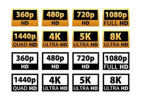 vídeo e televisão Tamanho resolução SD, hd, ultra hd, 4k, 8k. tela exibição resolução. vetor