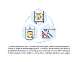 ícones de linha de conceito de marca corporativa com texto. modelo de vetor de página ppt com espaço de cópia. folheto, revista, elemento de design de boletim informativo. ilustrações lineares de desenvolvimento de produto em branco