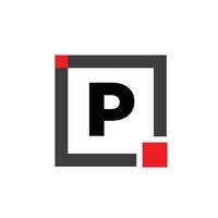 p companhia nome monograma com vermelho quadrado. p ponto ícone. vetor