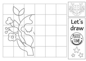 completo a planeta cenário. vetor ecológico simétrico desenhando prática planilha. imprimível Preto e branco atividade para pré escola crianças. eco consciência ou terra dia cópia de a cenário