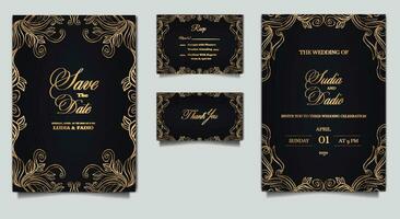 cartões de convite de casamento de luxo vetor