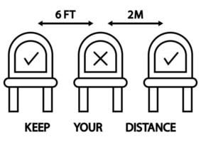 não sente aqui. sinalização para restaurantes e locais públicos ou transportes. distanciamento social, distanciamento físico sentado em uma cadeira pública, ícone de contorno. curso editável. mantenha distância vetor