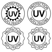 ícones de proteção UV. desinfecção por luz ultravioleta. irradiação germicida ultravioleta. crachá para produtos cosméticos de proteção solar. limpeza de superfície e proteção. vetor de contorno isolado