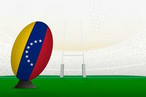 Venezuela nacional equipe rúgbi bola em rúgbi estádio e objetivo Postagens, preparando para uma multa ou livre chute. vetor