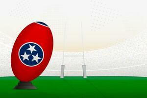 Tennessee nacional equipe rúgbi bola em rúgbi estádio e objetivo Postagens, preparando para uma multa ou livre chute. vetor