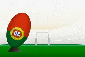 Portugal nacional equipe rúgbi bola em rúgbi estádio e objetivo Postagens, preparando para uma multa ou livre chute. vetor