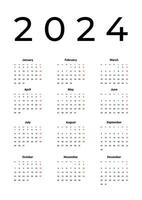 anual calendário 2024 modelo em branco fundo. semana começa em segunda-feira. simples Preto e branco 2024 calendário. vetor minimalista calendário Projeto