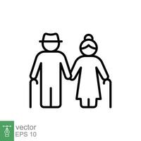 idosos casal ícone. simples esboço estilo. avós segurando mãos, velho, mais velho, Senior, pessoas conceito. fino linha símbolo. vetor ilustração isolado em branco fundo. eps 10.