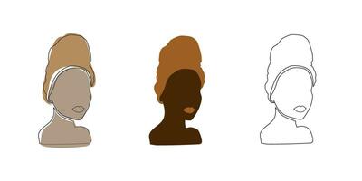 silhueta do africano americano mulher dentro uma cabeça enrolar. lindo Preto menina perfil dentro turbante. vetor moda ilustração isolado em branco.